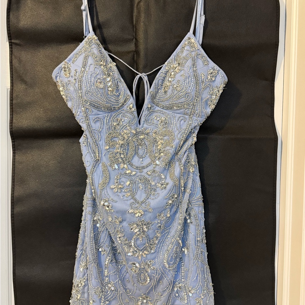 Elegant Beaded Dress in Light Blue